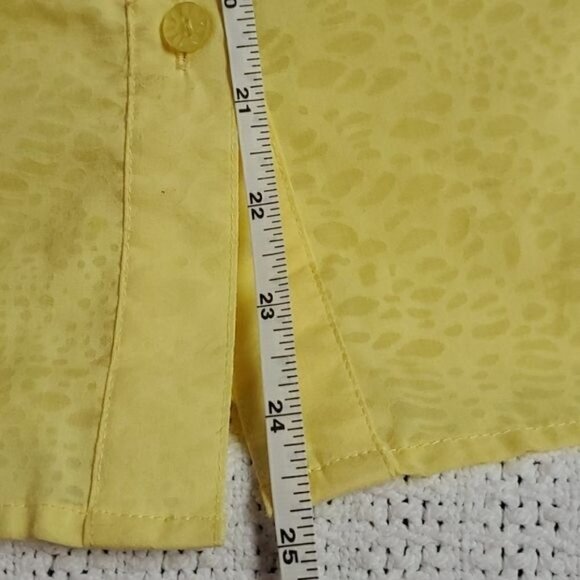 Caribbean Joe Yellow Ruffled Neck & Short Sleeve Button Down Sz L Blouse Tunic - Picture 8 of 8